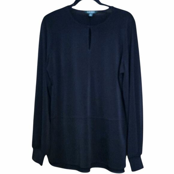 Lauren Ralph Lauren Long Sleeve Tunic Top Blouse Black sz L Keyhole Front - Picture 2 of 11